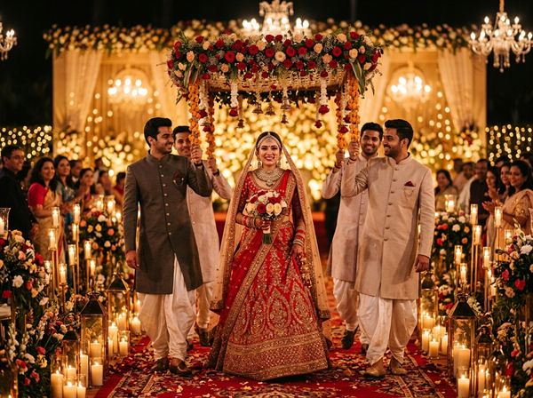 Indian Bride in Royal Red Lehenga Bridal Entry